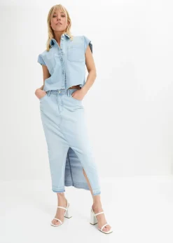 bonprix bonprix Blusa vaquera boxy, corta denim hielo usado Sale