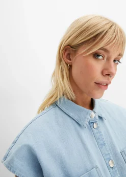 bonprix bonprix Blusa vaquera boxy, corta denim hielo usado Sale