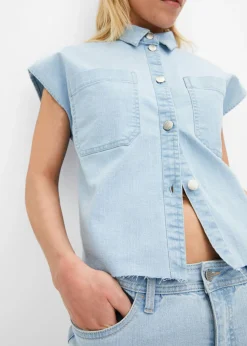 bonprix bonprix Blusa vaquera boxy, corta denim hielo usado Sale