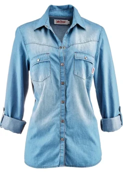 bonprix bonprix Blusa vaquera con cierres a presión azul provenzal