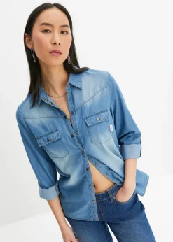bonprix bonprix Blusa vaquera con cierres a presión azul provenzal