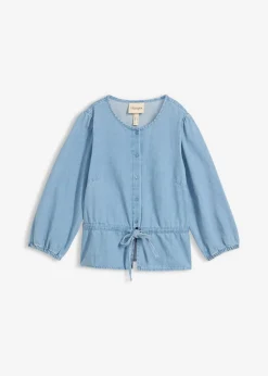 bonprix bonprix Blusa vaquera con mangas abullonadas, de algodón azul claro denim Best