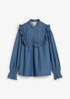 bonprix bonprix Blusa vaquera con volantes Azul piedra usado