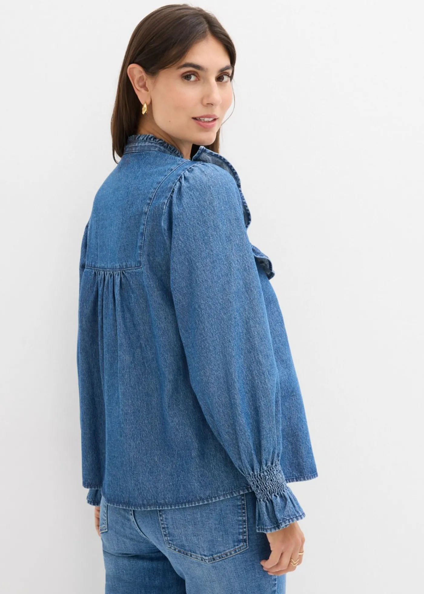 bonprix bonprix Blusa vaquera con volantes Azul piedra usado