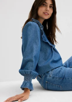 bonprix bonprix Blusa vaquera con volantes Azul piedra usado