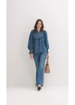 bonprix bonprix Blusa vaquera con volantes Azul piedra usado