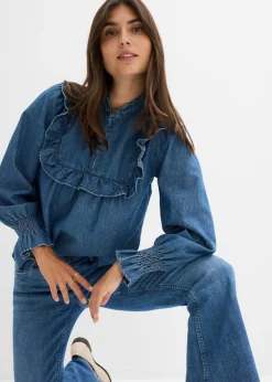 bonprix bonprix Blusa vaquera con volantes Azul piedra usado