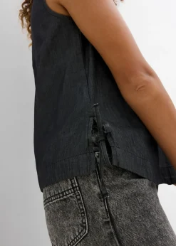 bonprix bonprix Blusa vaquera de algodón orgánico Negro denim Outlet