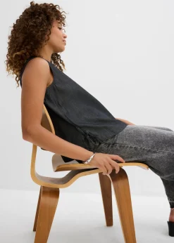 bonprix bonprix Blusa vaquera de algodón orgánico Negro denim Outlet
