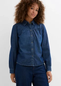 bonprix bonprix Blusa vaquera de algodón puro Azul piedra usado Clearance