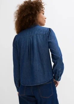 bonprix bonprix Blusa vaquera de algodón puro Azul piedra usado Clearance