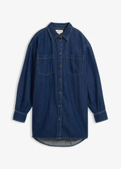 bonprix bonprix Blusa vaquera de tejido vaquero grueso de algodón puro con corte holgado Azul oscuro denim Sale