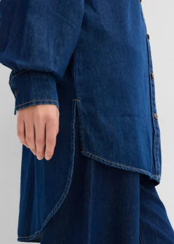 bonprix bonprix Blusa vaquera de tejido vaquero grueso de algodón puro con corte holgado Azul oscuro denim Sale