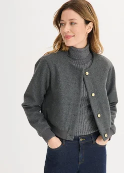 bonprix bonprix Blusón corto de buclé suave antracita moteado Sale