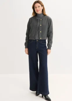 bonprix bonprix Blusón corto de buclé suave antracita moteado Sale