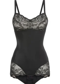 bonprix bonprix Body adornado con efecto moldeador medio Negro-arena Clearance