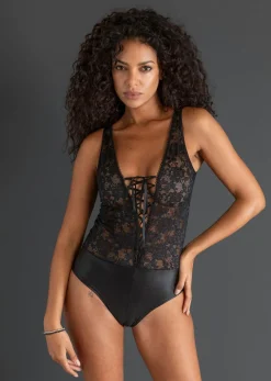 bonprix VENUS Body con abertura y aspecto mojado Negro