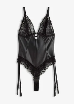 bonprix bonprix Body con efecto mojado y tirantes desmontables Negro Clearance