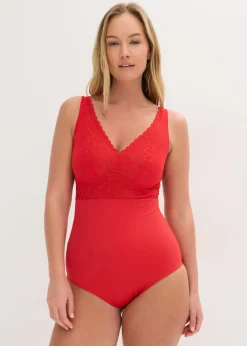 bonprix bonprix Body con efecto moldeador medio y encaje de corazones Rojo salsa Outlet