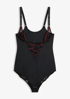 bonprix bonprix Body con ligero efecto moldeador y encaje Negro-rojo salsa Sale