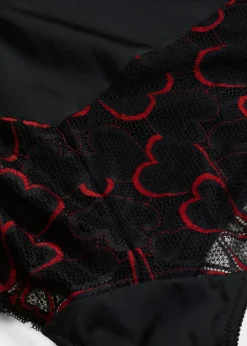 bonprix bonprix Body con ligero efecto moldeador y encaje Negro-rojo salsa Sale
