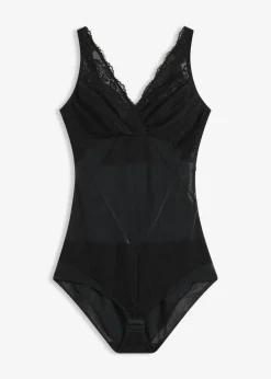bonprix bonprix Body con ligero efecto moldeador y encaje Negro Outlet