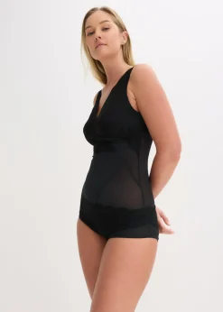 bonprix bonprix Body con ligero efecto moldeador y encaje Negro Outlet