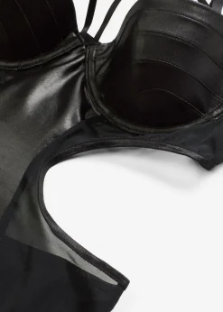 bonprix bonprix Body con tanga con abertura y efecto mojado Negro Clearance
