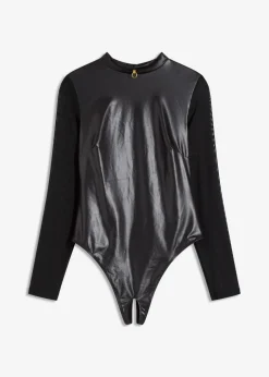 bonprix bonprix Body con tanga con abertura y efecto mojado Negro Outlet