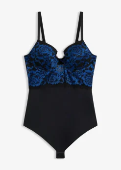 bonprix bonprix Body con tanga de encaje Negro-azul oscuro