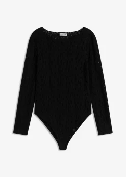 bonprix bonprix Body de encaje con superficie mullida Negro Hot