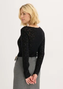 bonprix bonprix Body de encaje con superficie mullida Negro Hot