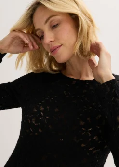 bonprix bonprix Body de encaje con superficie mullida Negro Hot