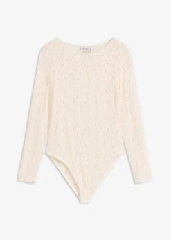 bonprix bonprix Body de encaje con superficie mullida Blanco-crema