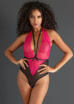 bonprix VENUS Body de tanga con abertura Negro-rosa oscuro Outlet