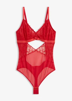 bonprix bonprix Body de tanga con encaje de corazones Rojo salsa Clearance
