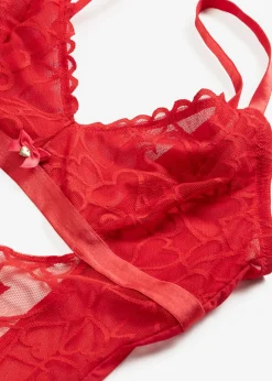 bonprix bonprix Body de tanga con encaje de corazones Rojo salsa Clearance