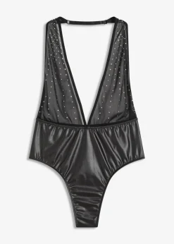 bonprix bonprix Body de tanga con piedras brillantes Negro Hot