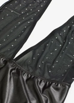 bonprix bonprix Body de tanga con piedras brillantes Negro Hot
