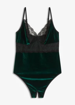 bonprix VENUS Body de terciopelo con abertura Esmeralda-negro Best