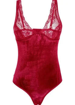 bonprix VENUS Body de terciopelo con abertura Burdeos Hot