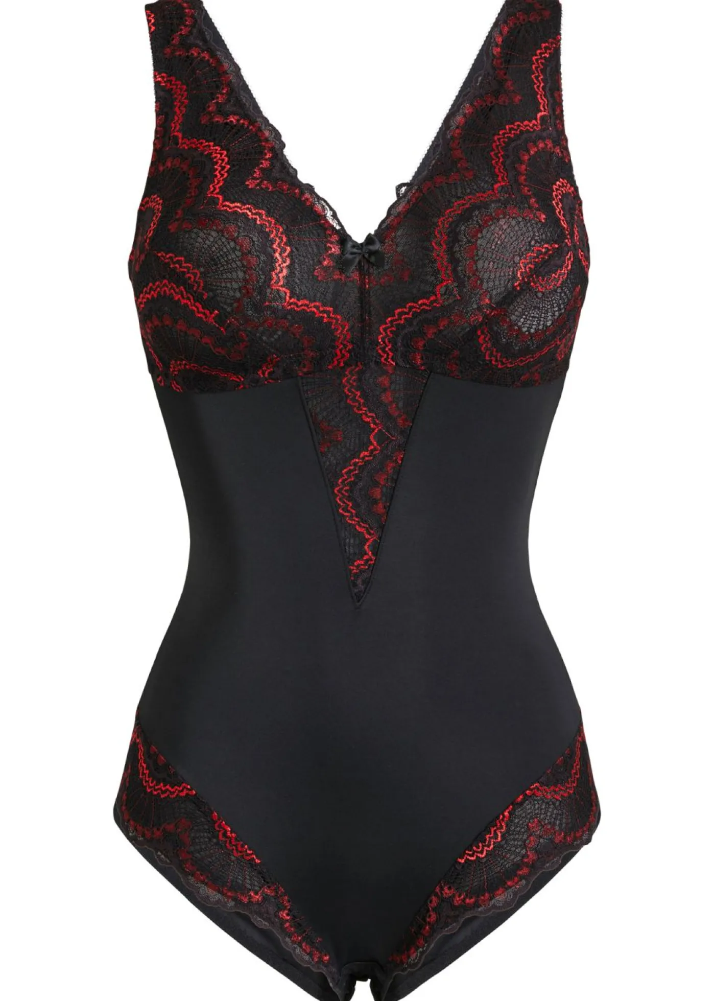 bonprix bonprix Body decorado con efecto moldeador medio Negro-rojo salsa Outlet