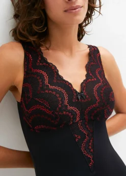 bonprix bonprix Body decorado con efecto moldeador medio Negro-rojo salsa Outlet