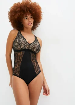 bonprix bonprix Body sin aros con encaje delicado Negro/maquillaje Online
