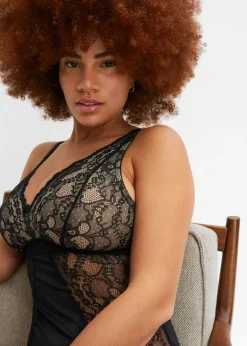 bonprix bonprix Body sin aros con encaje delicado Negro/maquillaje Online