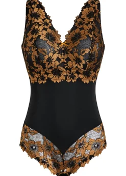 bonprix bonprix Body sin aros con encaje de flores Negro-marrón-dorado Discount
