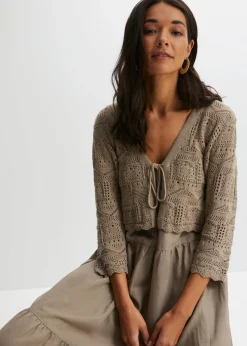 bonprix bonprix Bolero de punto ajour Marrón grisáceo Discount