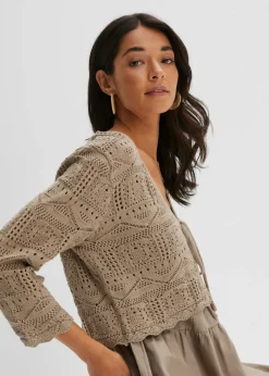 bonprix bonprix Bolero de punto ajour Marrón grisáceo Discount
