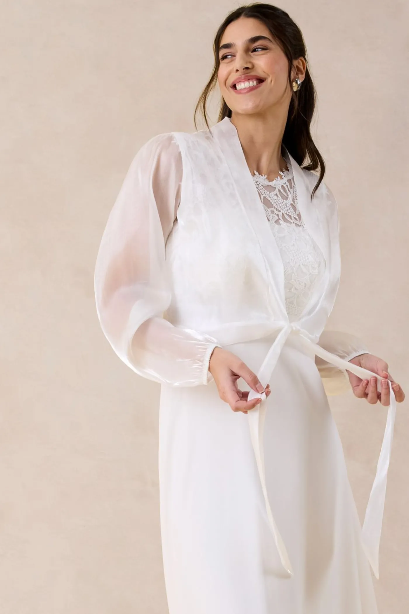 bonprix bonprix Bolero de tul fino con detalle de lazo Blanco lana Sale