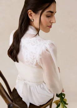 bonprix bonprix Bolero de tul fino con detalle de lazo Blanco lana Sale
